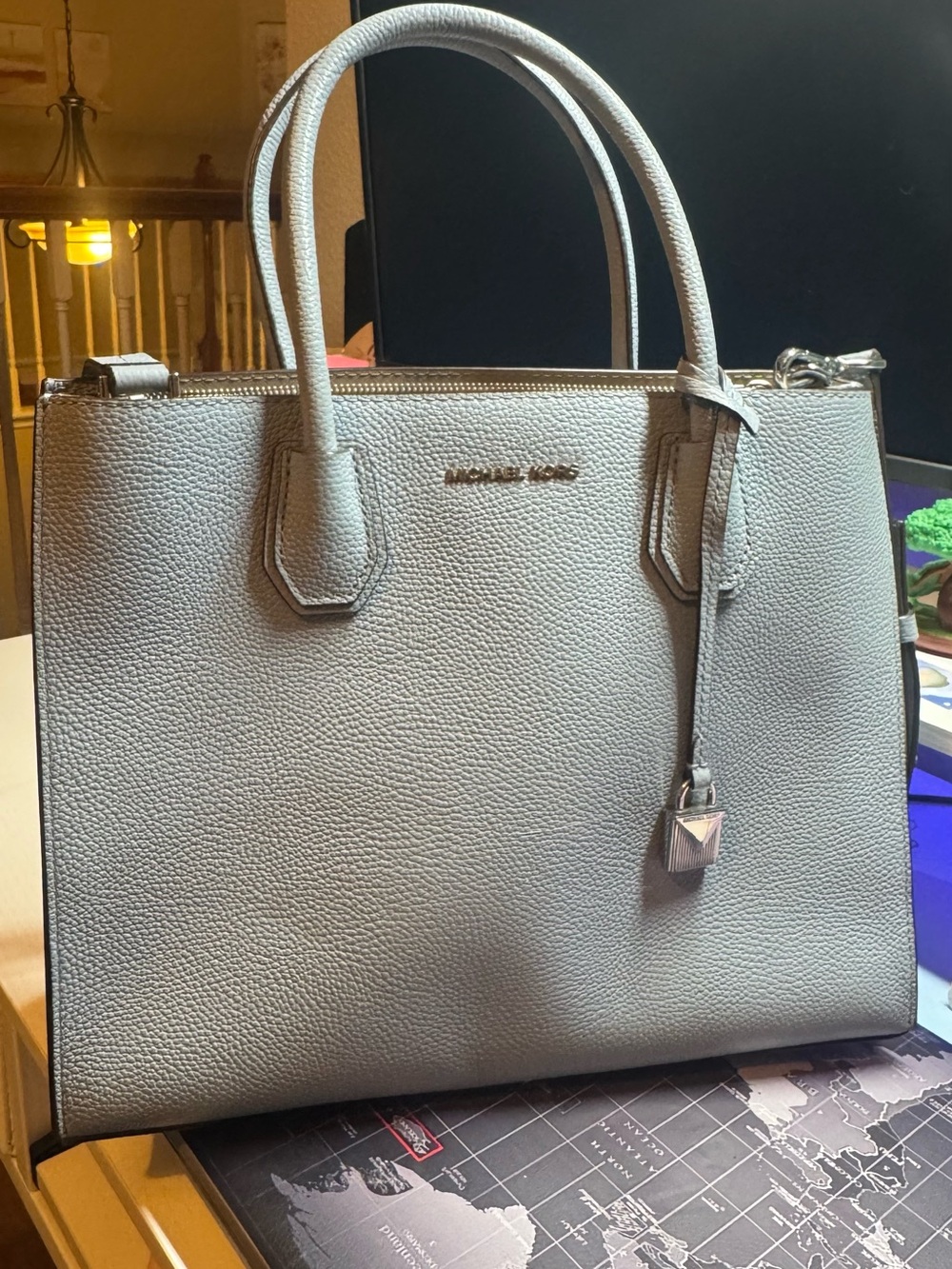 Michael Kors Pebbled Leather Tote in Mercer L pale blue